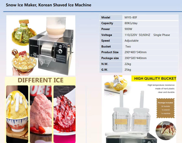 MYIS-80F Snowflake Ice Maker – Korean Style Shaved Ice Machine (80KG/Day Capacity)