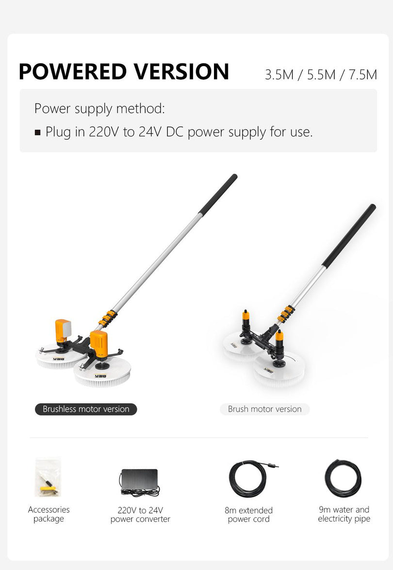 EB-01 Dual Power Brushless Solar Panel Cleaning Brush – 3.5m Telescopic Pole