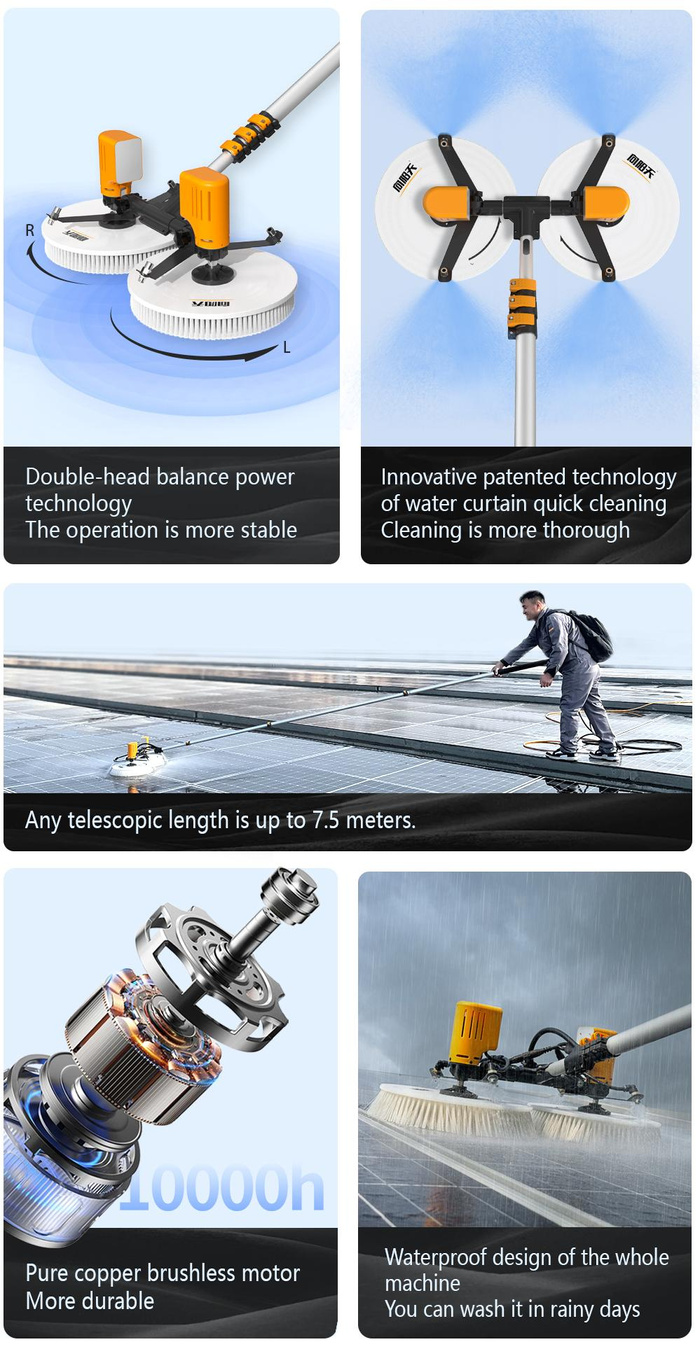 EB-02 5.5m AC & Battery Solar Panel Cleaning Brush | Mid-Range Professional Solar Maintenance Tool