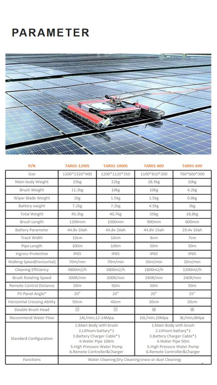 TAR01-1000S Solar Panel Cleaning Robot | Dual-Brush | Remote Controlled | Industrial Solar Farm Maintenance