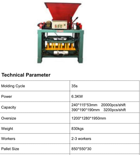 DX4-35B Semi-Automatic Hollow Block Making Machine with Hopper