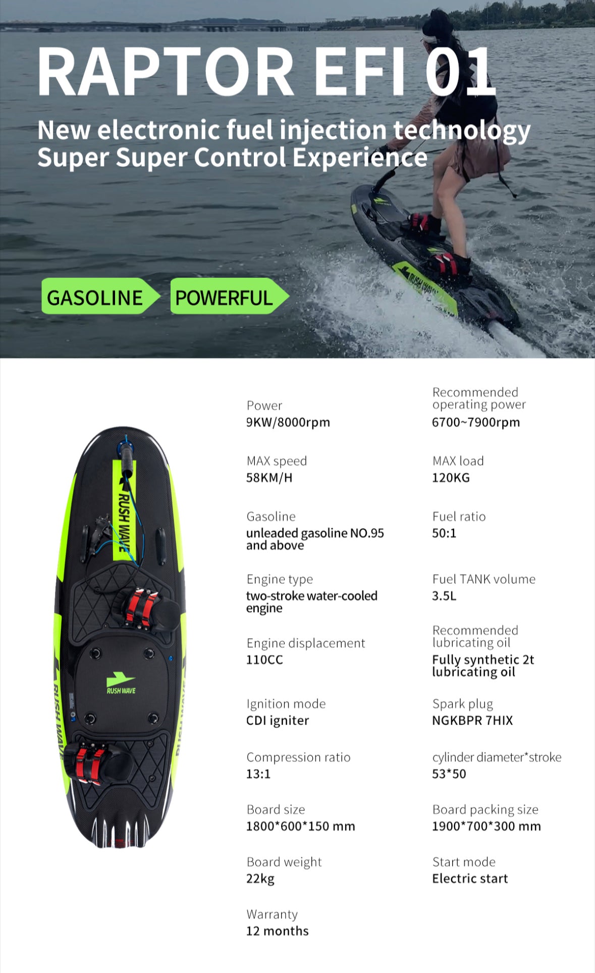 Raptor EFI 01 – EFI-Tuned Gasoline Hydrofoil Board