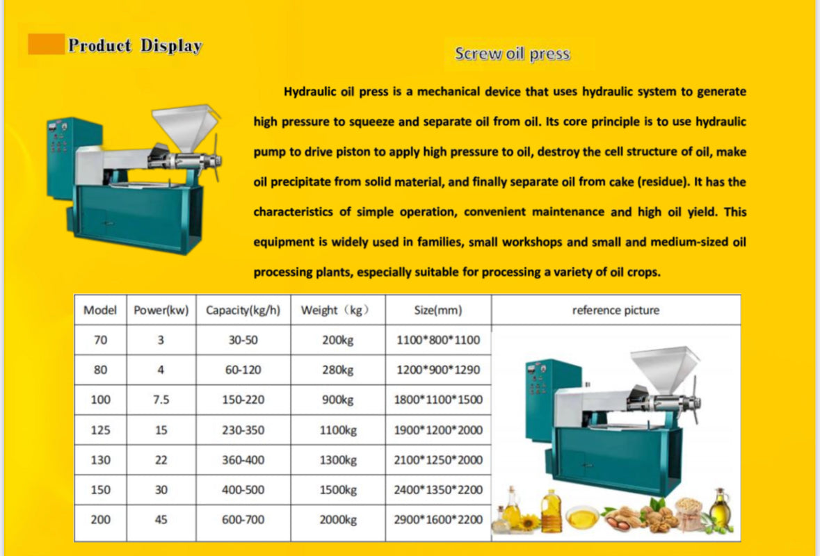 Hydraulic Screw Oil Press Machine | Cold & Hot Oil Extraction for Avocado, Coconut, Olive & More